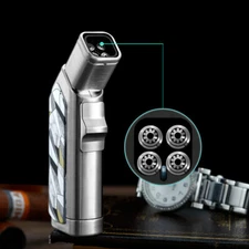 JOBON Portable Cigar Lighter 360° Use Four Strong Blue Flame 1300°C Torch Turbin