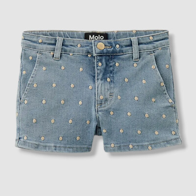Molo Kids Girl's Blue Denim Embellished Polka Dots Alvira Shorts Size 7