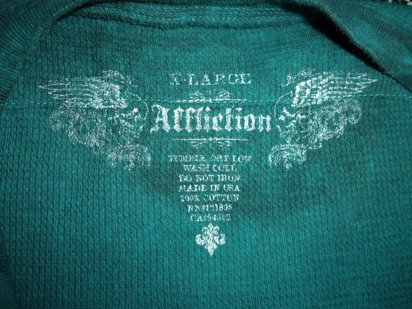 Vtg AFFLICTION Muted Jade Green Thermal Long Sleeve w STUDS Size XL Y2K