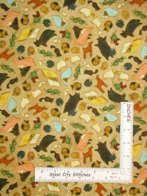 Animals Bear Owl Reading Books Cotton Fabric QT Reading Together By The Yard