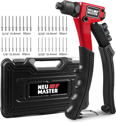 Rivet Gun with 200Pcs Rivets,  Kit with 4 Tool-Free Interchangeable Rivet Heads