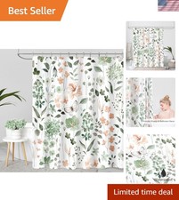 Cute Floral Shower Curtain, Sage Green Flower Fabric Shower Curtains for Bath...