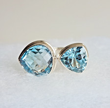 Blue Topaz Double Stone Ring Sterling Silver 925 Sz 7