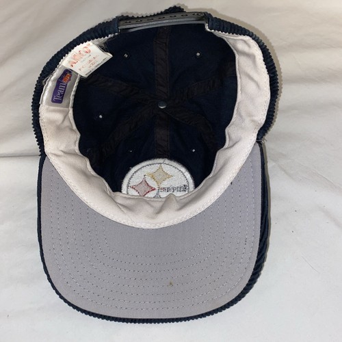 Cappello snapback vintage Annco Pittsburgh Steelers in velluto a coste nero NFL invecchiato - Foto 7 di 10