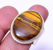 Tiger Eye Yellow Handmade Gemstone 925 Sterling Silver Handmade Ring s.8 A390