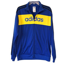 Adidas Y2K Track Jacket Medium Blue Yellow 3 Stripe Tricot Full Zip Front Retro