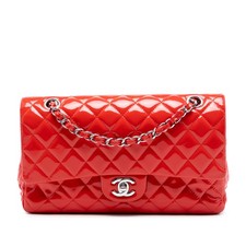 Authenticated Chanel Medium Classic Patent Double Flap Red Leather