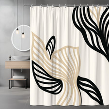 Modern Black and Cream Shower Curtain with Floral Design