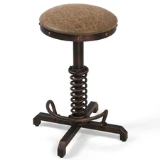 American Antique Steampunk Bar Stool 21.65"-25.59" Vintage Farm PU Leather Seat