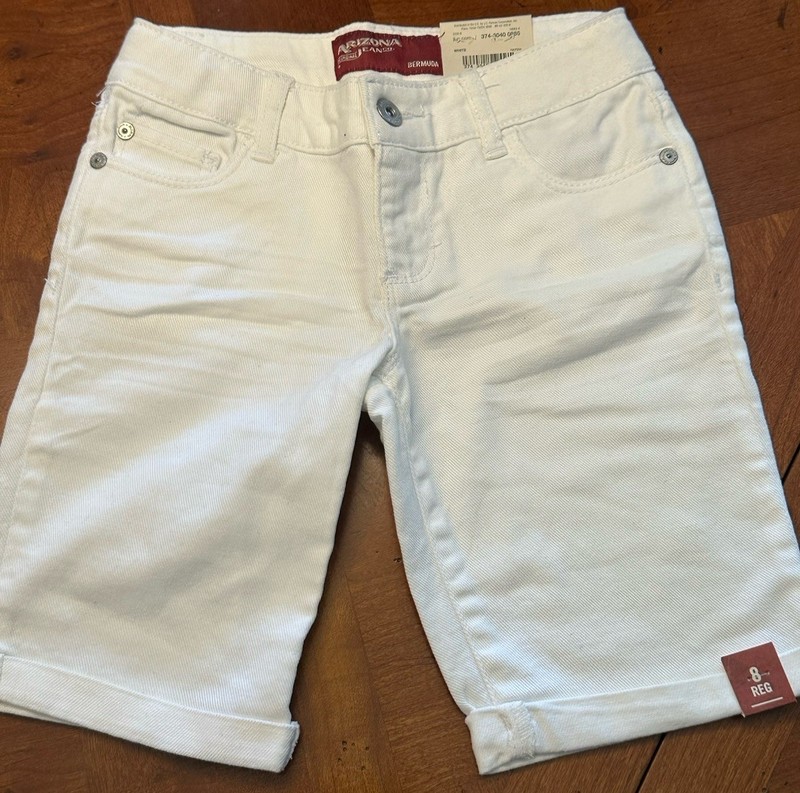 Arizona Girls White Denim Bermuda Shorts Sz 8 R (Adj Waist)