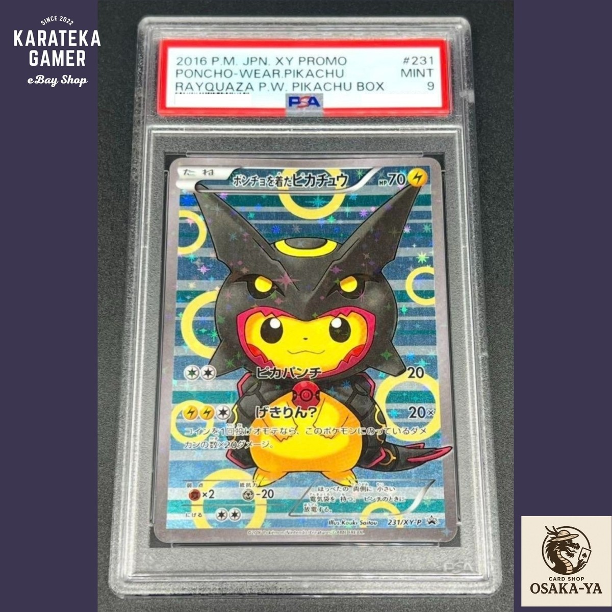 PSA 9 Poncho Wearing Pikachu 231/XY-P Promo Holo Rayquaza 2016