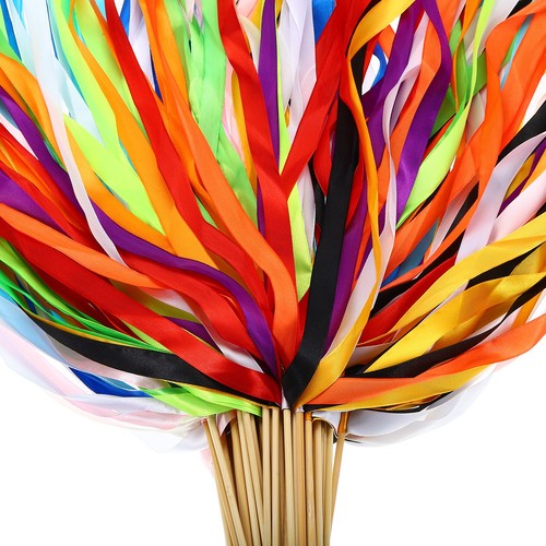 100Pcs Wedding Party Ribbon Streamers Sticks for Wedding Party Multicolored - Picture 1 of 7