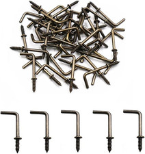 100 Pcs Small Screw in Hooks - 5/8" L Shape  Right Angle Bronze Hooks