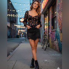 Forever 21 Black Red Floral Whimsigoth Goth Grunge Romantic Fairy Crop Top Small