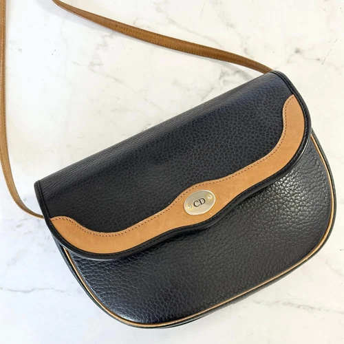 Sac bandoulière Christian Dior sac à main CD cuir noir authentique
