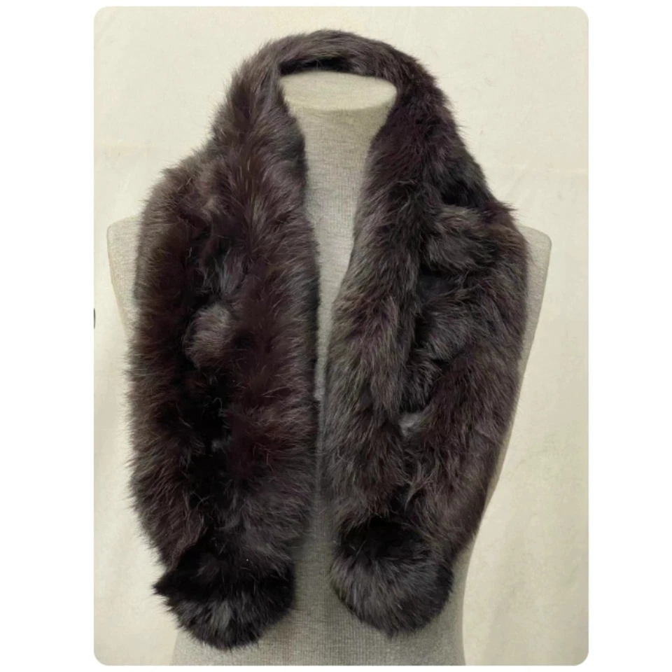 Cachecol de pele de coelho 100% real pescoço de malha colarinho quente lenços envoltórios inverno feminino - Imagem 4 de 4