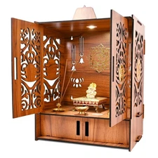 Wooden LED Temple Mandir for Home with Door Cabinets ( 17.3 X 11 X  10.6 inch)