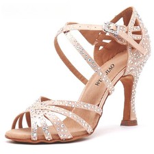 Women Party Dance Shoes Satin Shining rhinestones Soft Bottom Latin Dance Shoes
