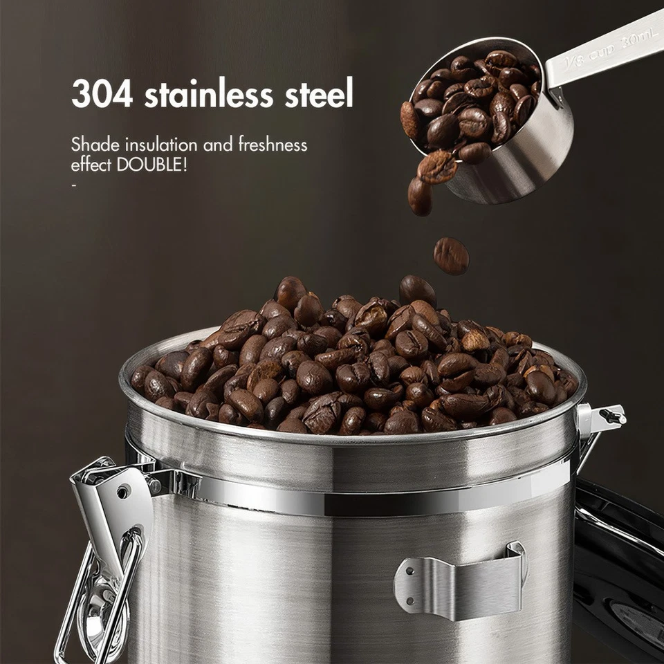 Edelstahl Kaffeedose Luftdicht Vorratsdose 1,8L Kaffeebohnen Behälter Aromadose - Bild 4 von 4