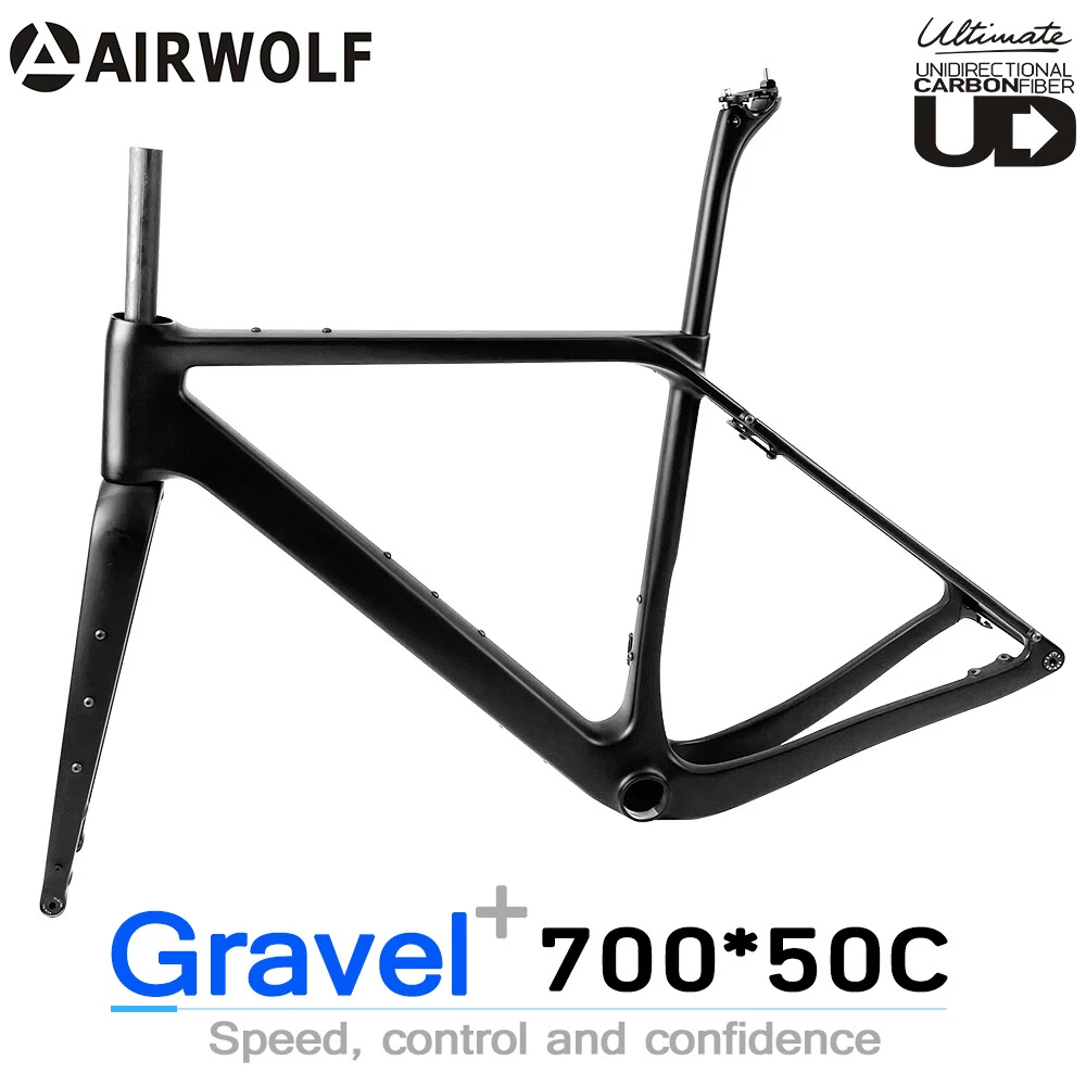 AIRWOLF 2023 Carbon Fiber Gravel Bike Frame 700 50c Road Bicycle Disc Brake