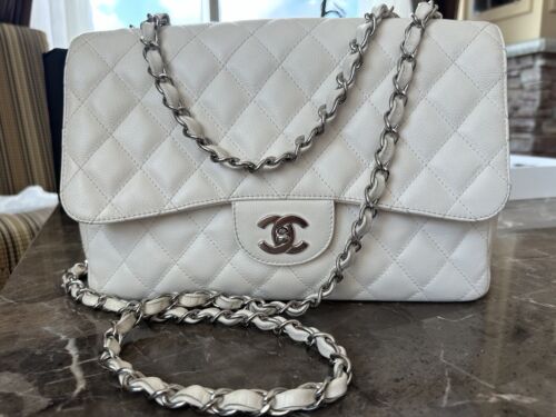 Chanel White Vintage Classic Single Flap Bag Quil… - image 1