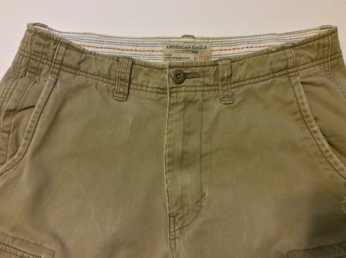 American Eagle Mens Cargo Shorts Size 30 Khaki Factory Cut Off Distressed - Picture 3 of 8