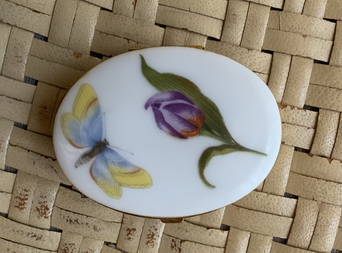 PORCELAIN TRINKET BOX FLOWERS & BUTTERFLYS GOLD TRIM - Bild 3 von 6