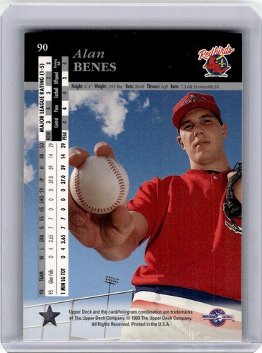 1994 Upper Deck Minors Alan Benes Auto Glens Falls Redbirds #90 Signed IP - Picture 2 of 2