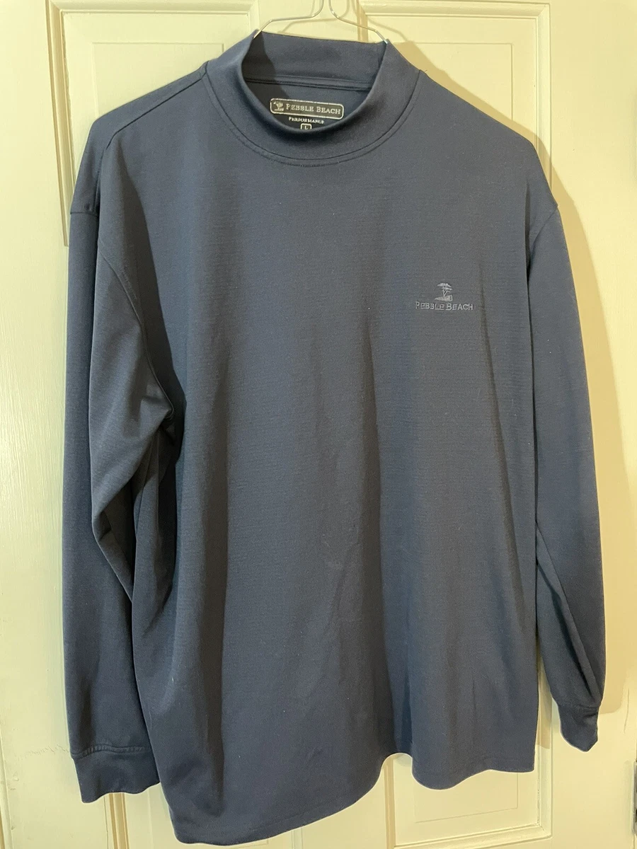 PEBBLE BEACH PERFORMANCE MENS NAVY BLUE MOCK TURTLENECK GOLF SHIRT