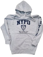 NYPD Mens Hoodie Front  Sleeve Print Heather Gray  Blue 