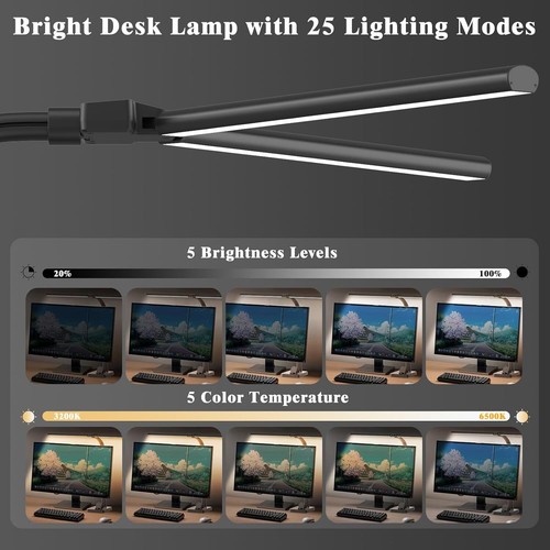 LED Desk Lamp for Home Office, 24W Bright with Phone Holder Black - Picture 2 of 7