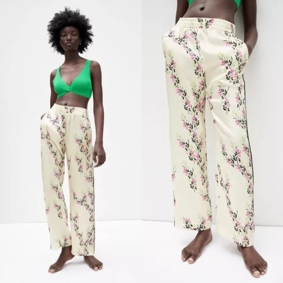 Zara Piped High-Waisted Flowy Printed Pants NWT Size XS