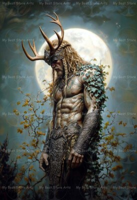 CERNUNNOS FOREST GOD ART PRINT, Fantasy Druid Decor Mythology Gothic Poster  E649