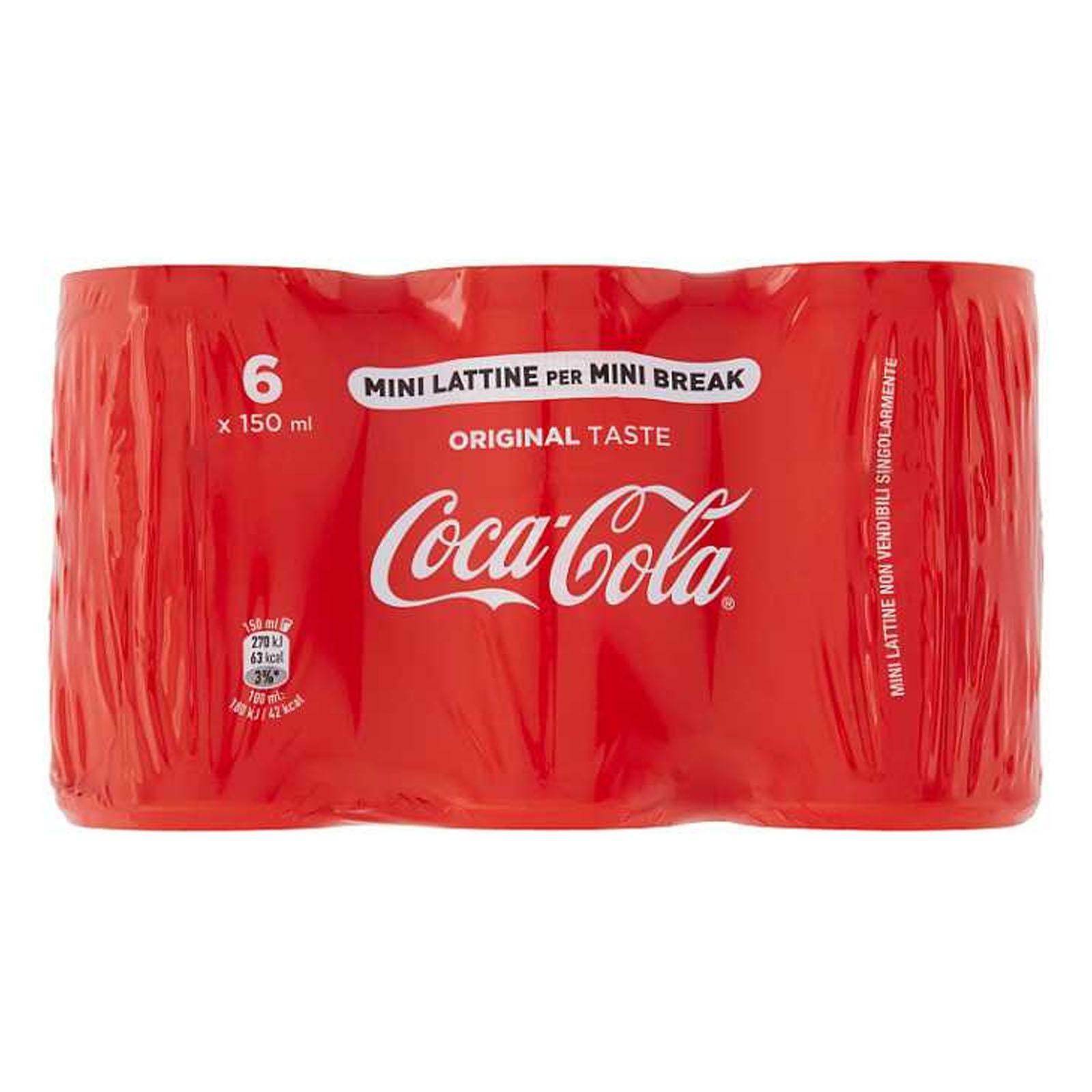 COCA COLA MINI ORIGINAL TASTE LATTINA 150ML X 6 BIBITA FRIZZANTE BEVANDA BREAK
