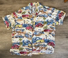 Paradise Found Mens 2X-Large Hawaiian Surfer Shirt VW Volkswagen Van Bug Ghia