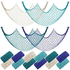 12 Pack Natural Fish Netting Decorative 80 x 40 Inch Fish Net Decorations for...