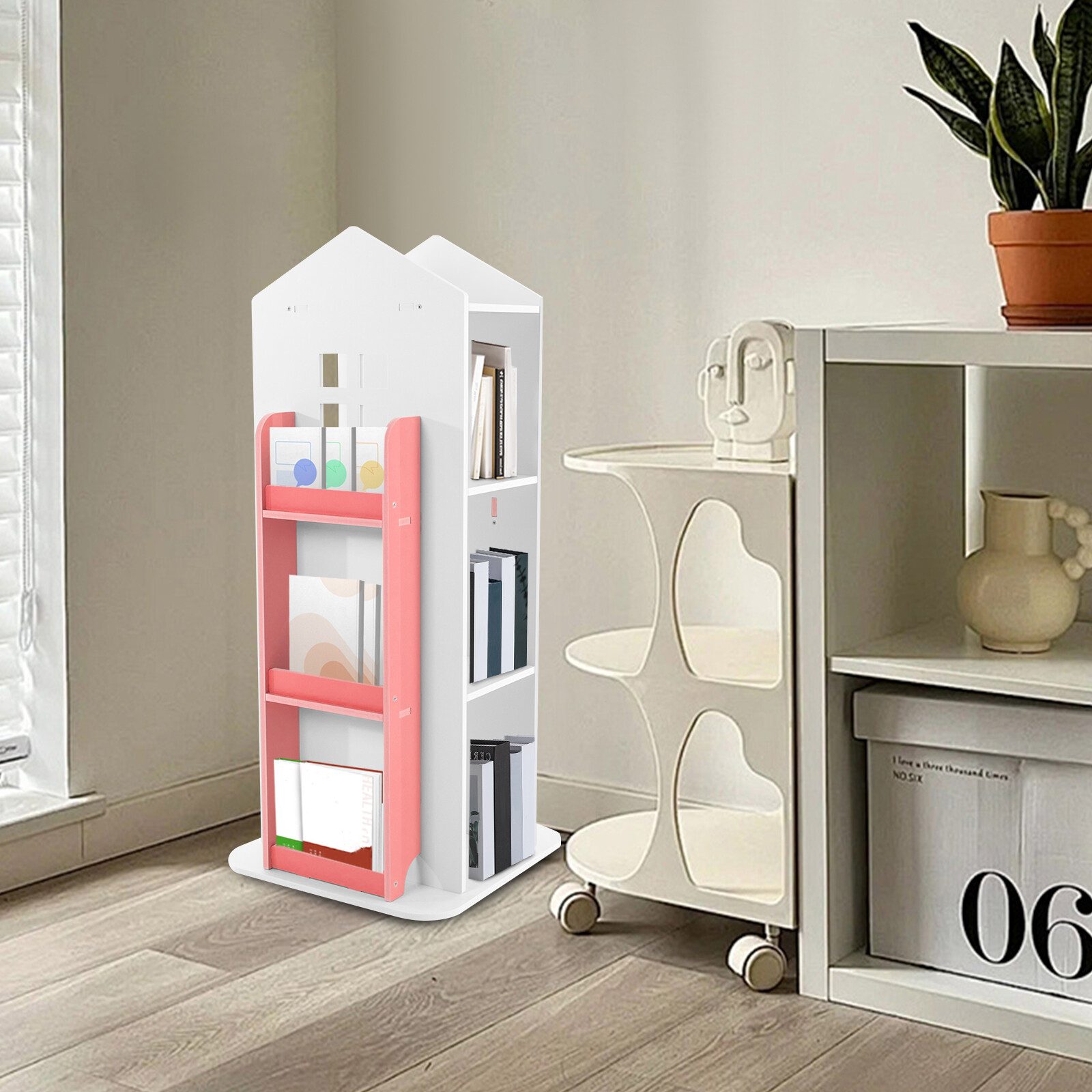 360-Degree Rotating 4-Tier Bookcase Freestanding Storage Shelf Display Rack