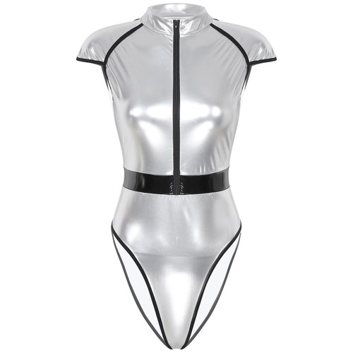 AU Women's Saucer Man Cosplay Costume Patent Leather Bodysuit Catsuit Halloween - Photo 6 sur 77