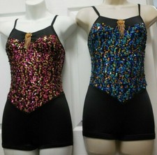 Dance Sequin Spandex Shorty Unitard Gold Costume Ad/Child 100 available 2 color