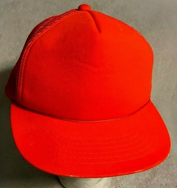 vintage BLAZE ORANGE TRUCKER STYLE BALL CAP hat SAFETY HUNTING hunters