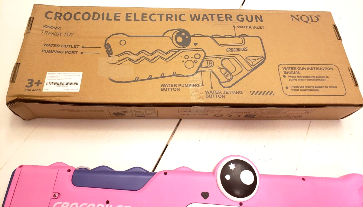 CROCODILE AUTOMATIC ELECTRIC WATER GUN PINK WHITE TOY