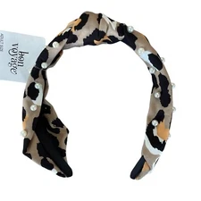 Knotted Leopard Print Headband with Pearls for Women Adult Size by Bon Voyage