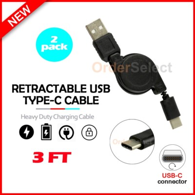 2X USB Type-C Retract Charger Cable for Google Pixel 6 / Pixel 6a / Pixel 6 Pro