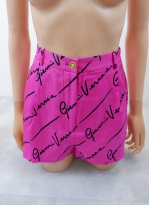 Versace Damen Seiden Shorts Größe 42 Uk 10 Hot Pink Logo Print 