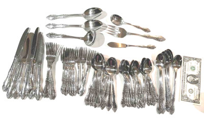 Vintage S.S.S. by ONEIDA Bourbon / Hapsburg Stainless Steel 66 Pcs Flatware USA