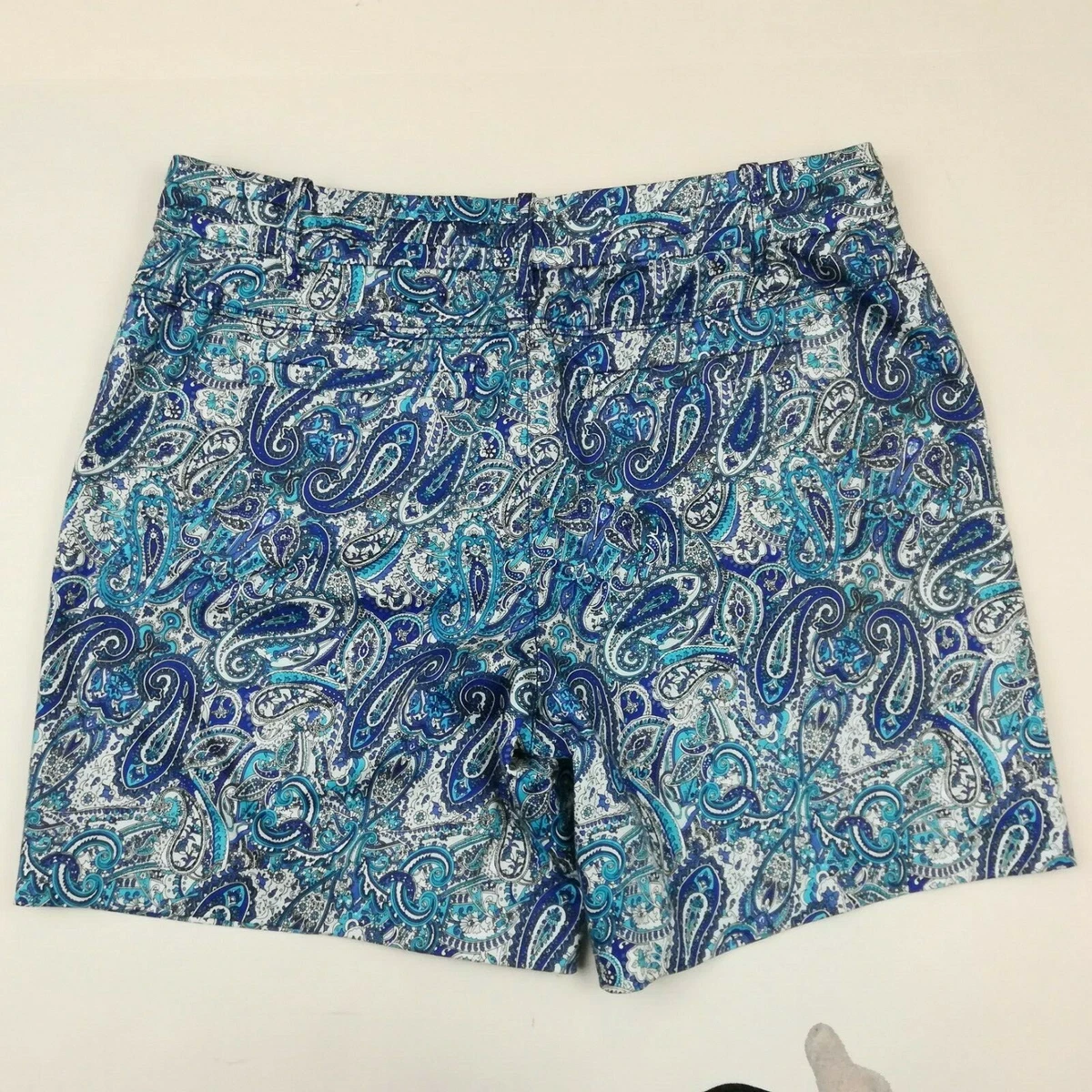INTRO LOVE THE FIT WOMENS BLUE PAISLEY PRINT SHORTS STRETCH SIZE 6
