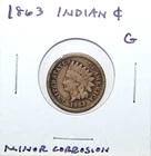1863 Indian Head Cent  Good Details Free Shipping
