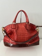 Genuine Crocodile Satchel Shoulder Bag Handbag, Red/brown