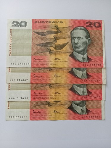 4 X JOHNSTON FRAZER $20 TWENTY DOLLAR PAPER NOTES X 4 Cir