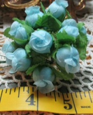 Vint Milinery MINI ROSES Silk "LT BLUE" BUD Bunch 12 SMALL DOLL Alexander Hats